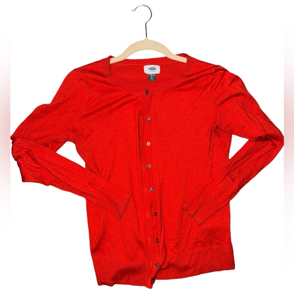 4/20$Vibrant Red/Orange festive cardigan size Small